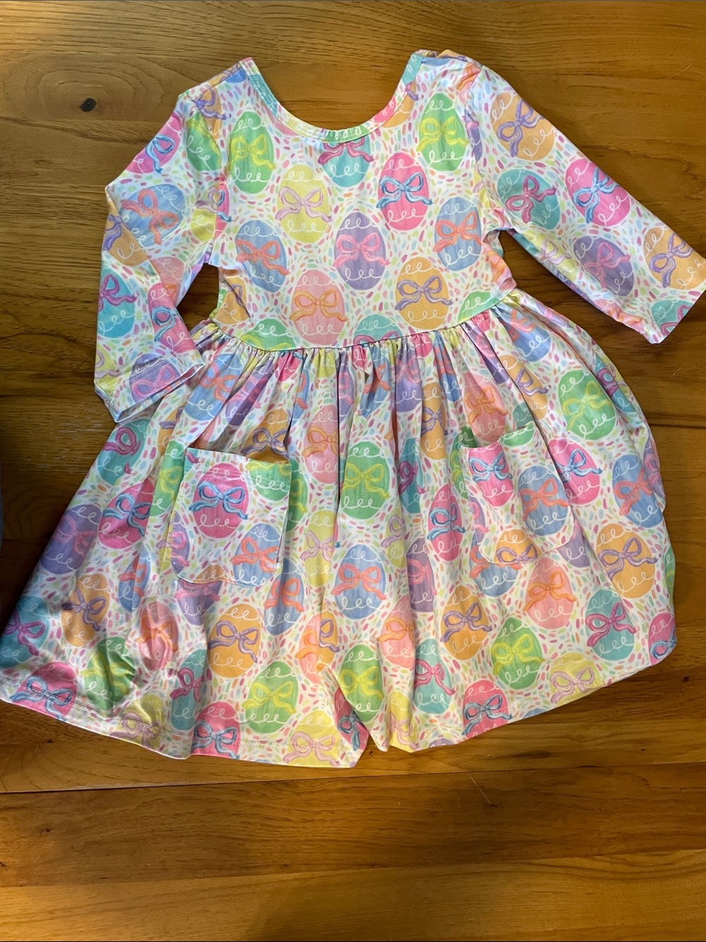 Girls' Pastel Easter Egg Print Long-Sleeve Dress